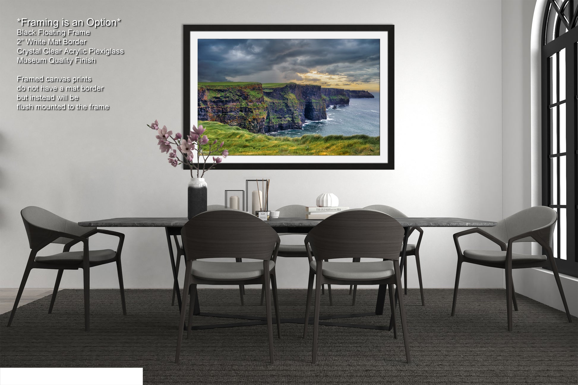 a picture of a dining room with a table and chairs