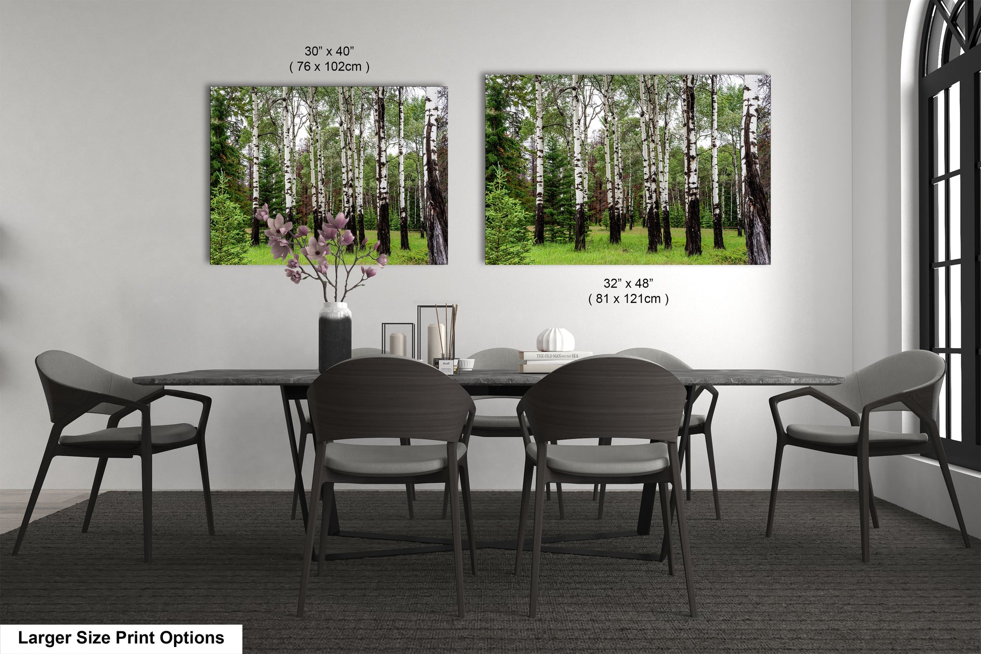 a dining room with a table and chairs