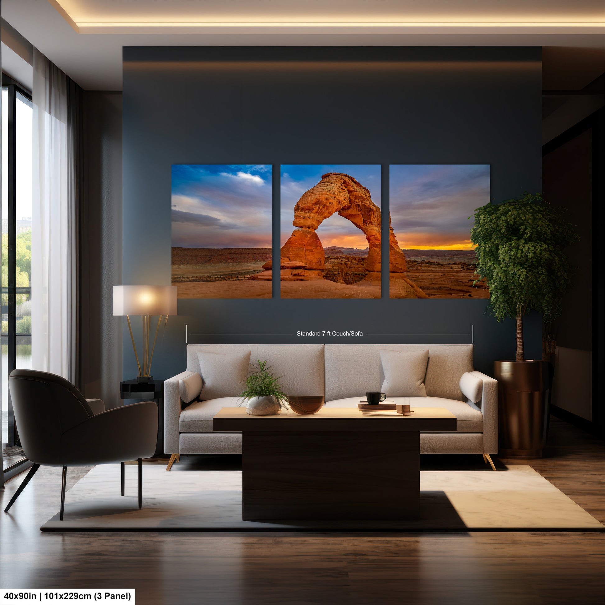 a living room filled with furniture and a painting on the wall