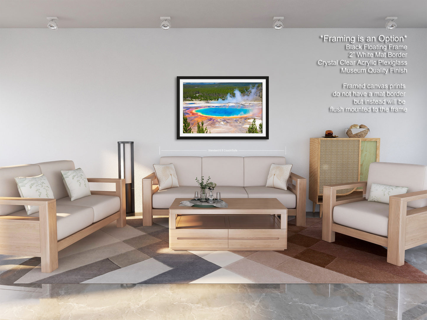 a living room filled with furniture and a painting on the wall