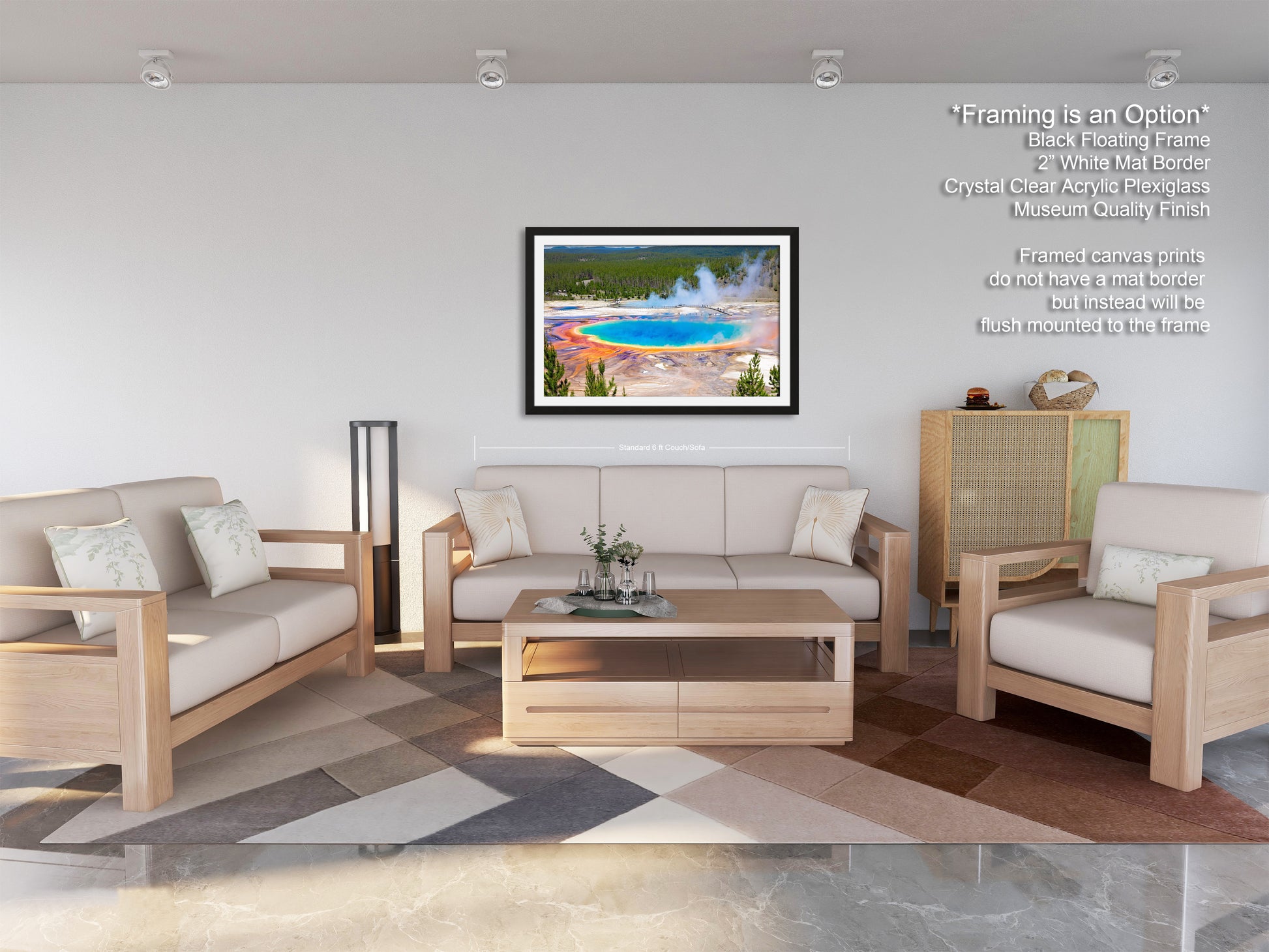 a living room filled with furniture and a painting on the wall