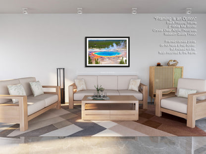 a living room filled with furniture and a painting on the wall