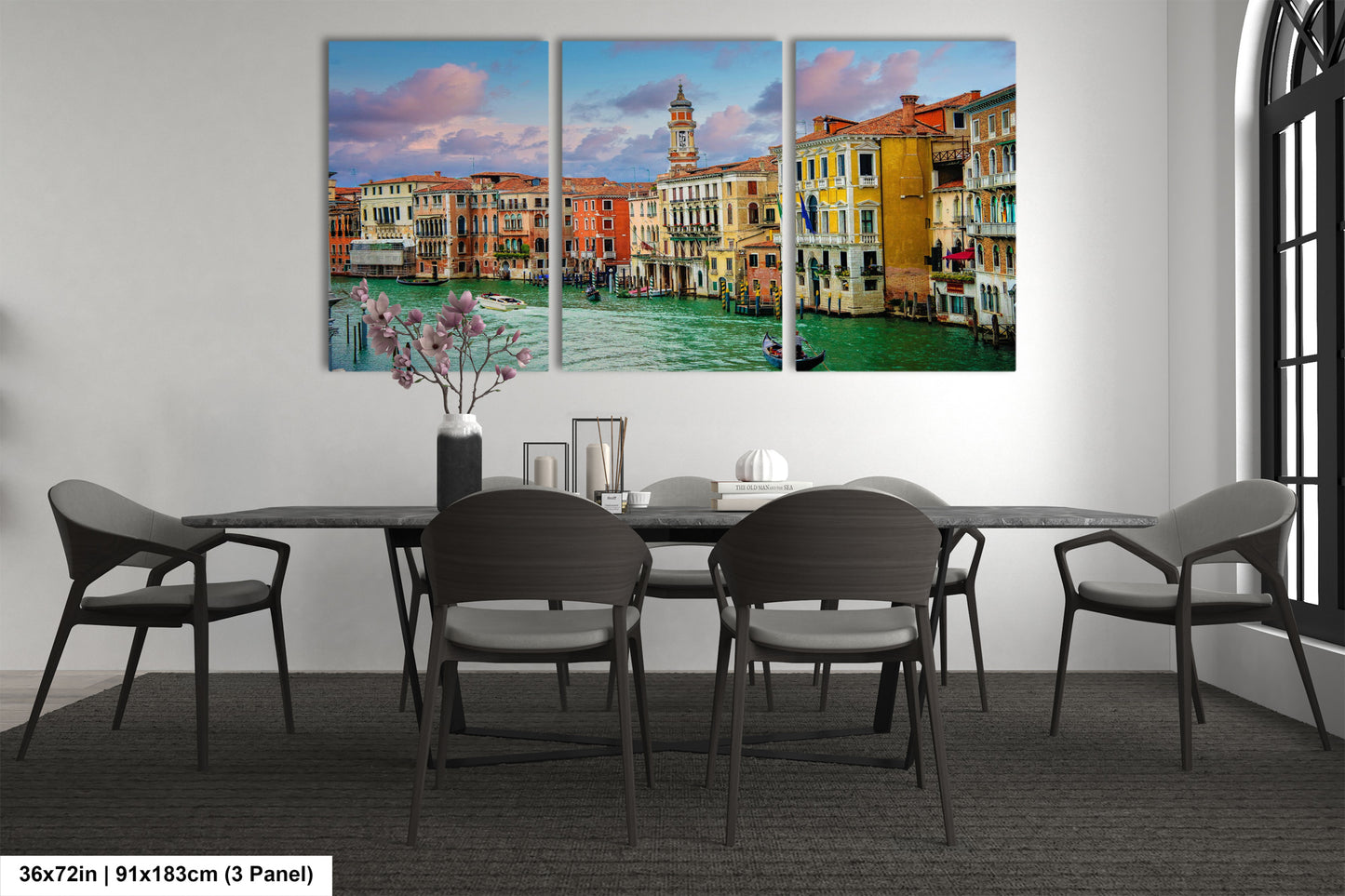 a dining room with a table and chairs