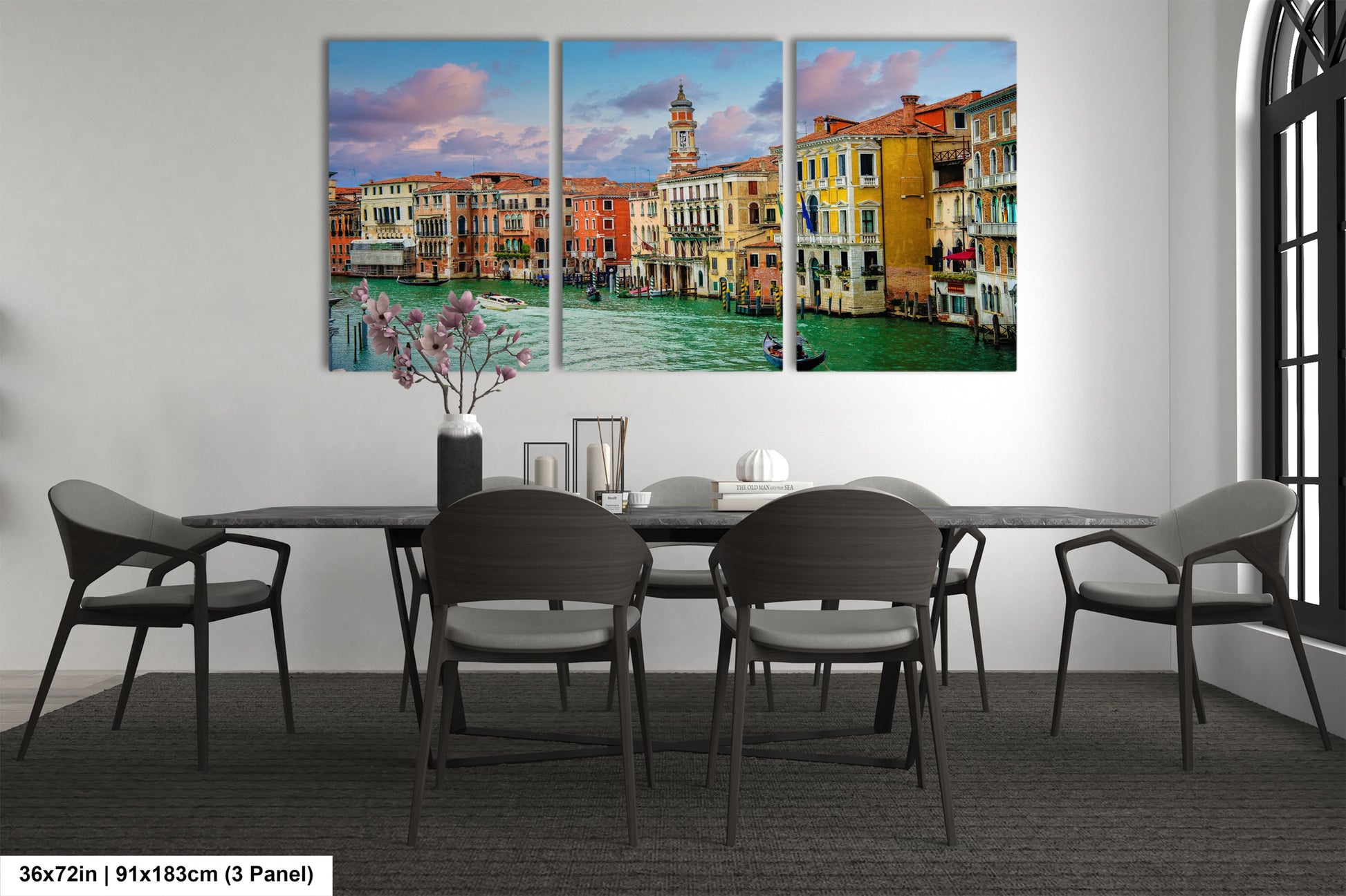 a dining room with a table and chairs