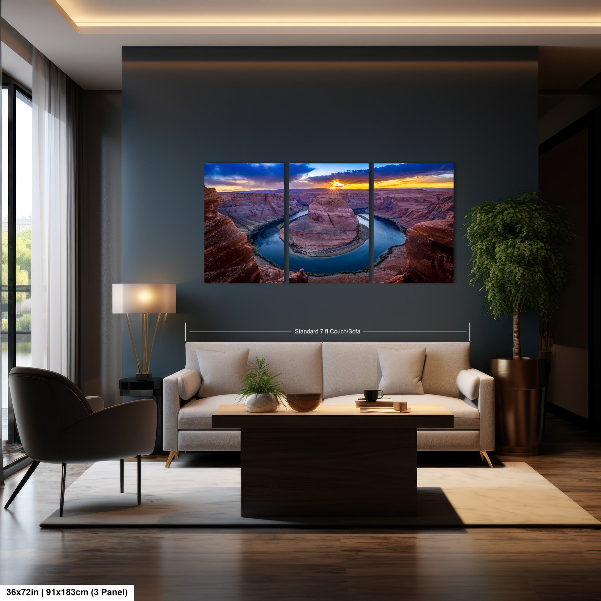 a living room filled with furniture and a painting on the wall