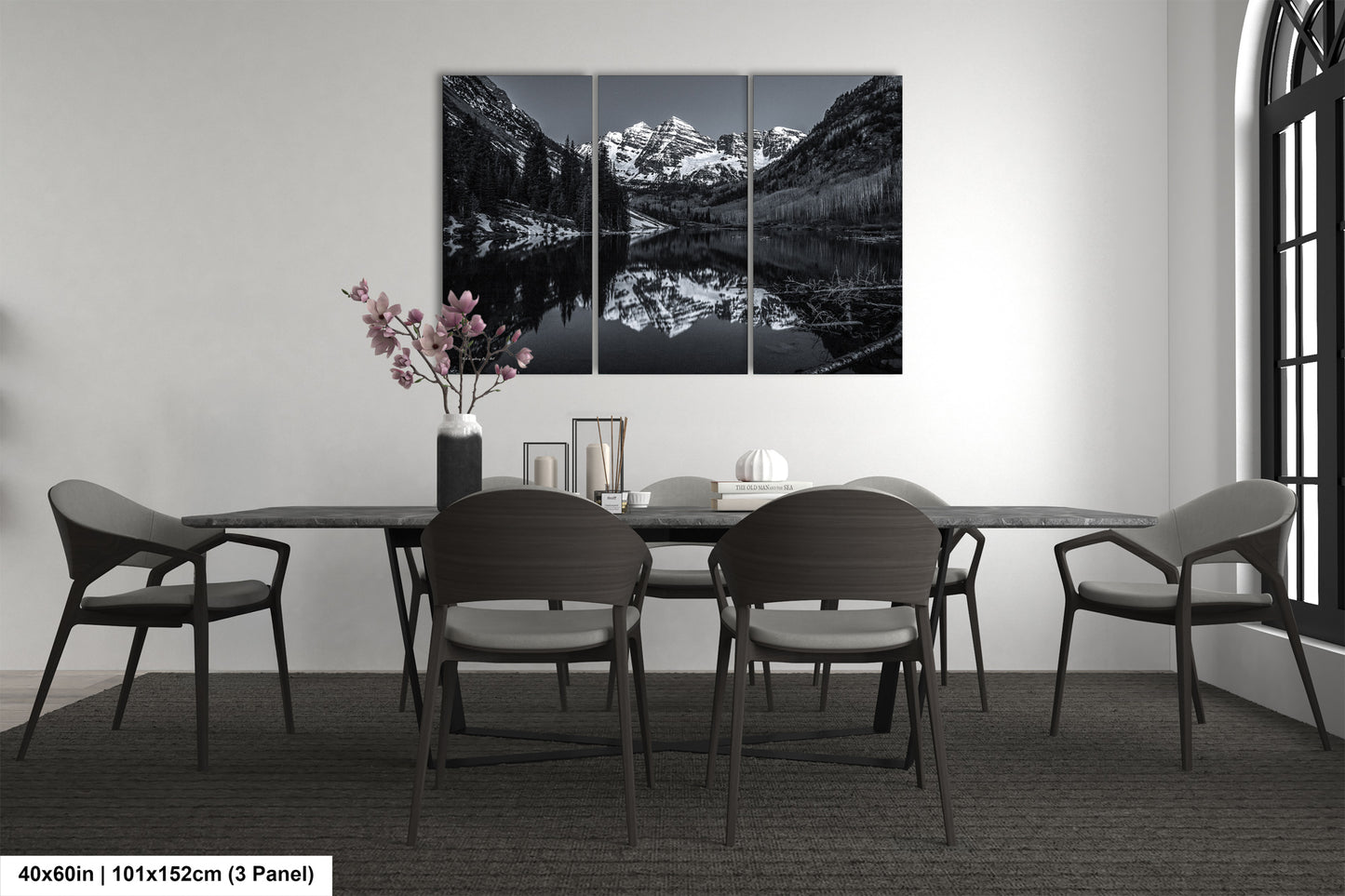 a dining room with a table and chairs
