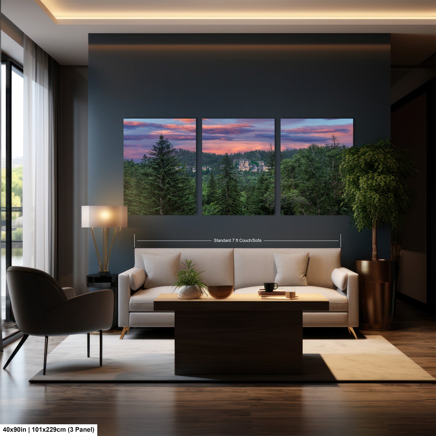 a living room filled with furniture and a large window