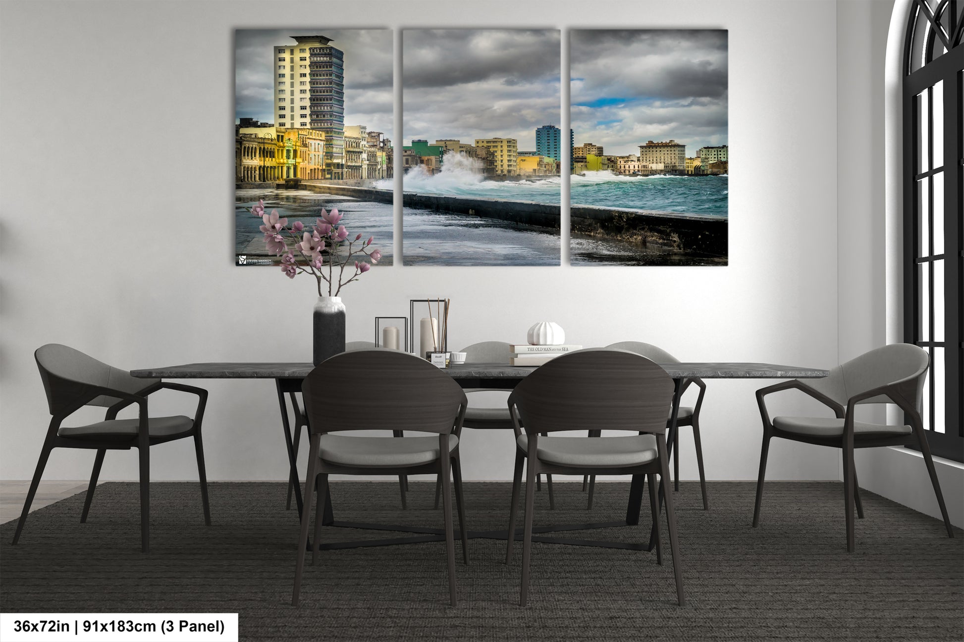 a dining room with a table and chairs