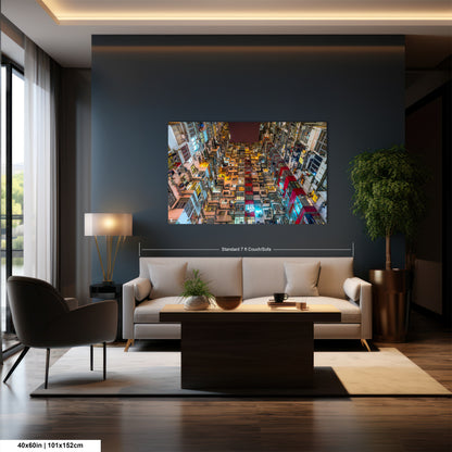 a living room with a large painting on the wall