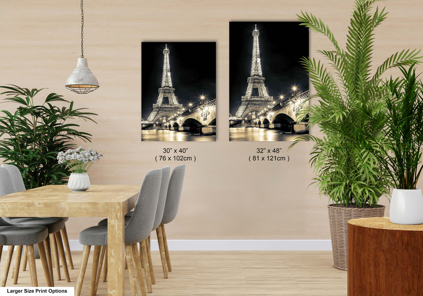 two pictures of the eiffel tower at night
