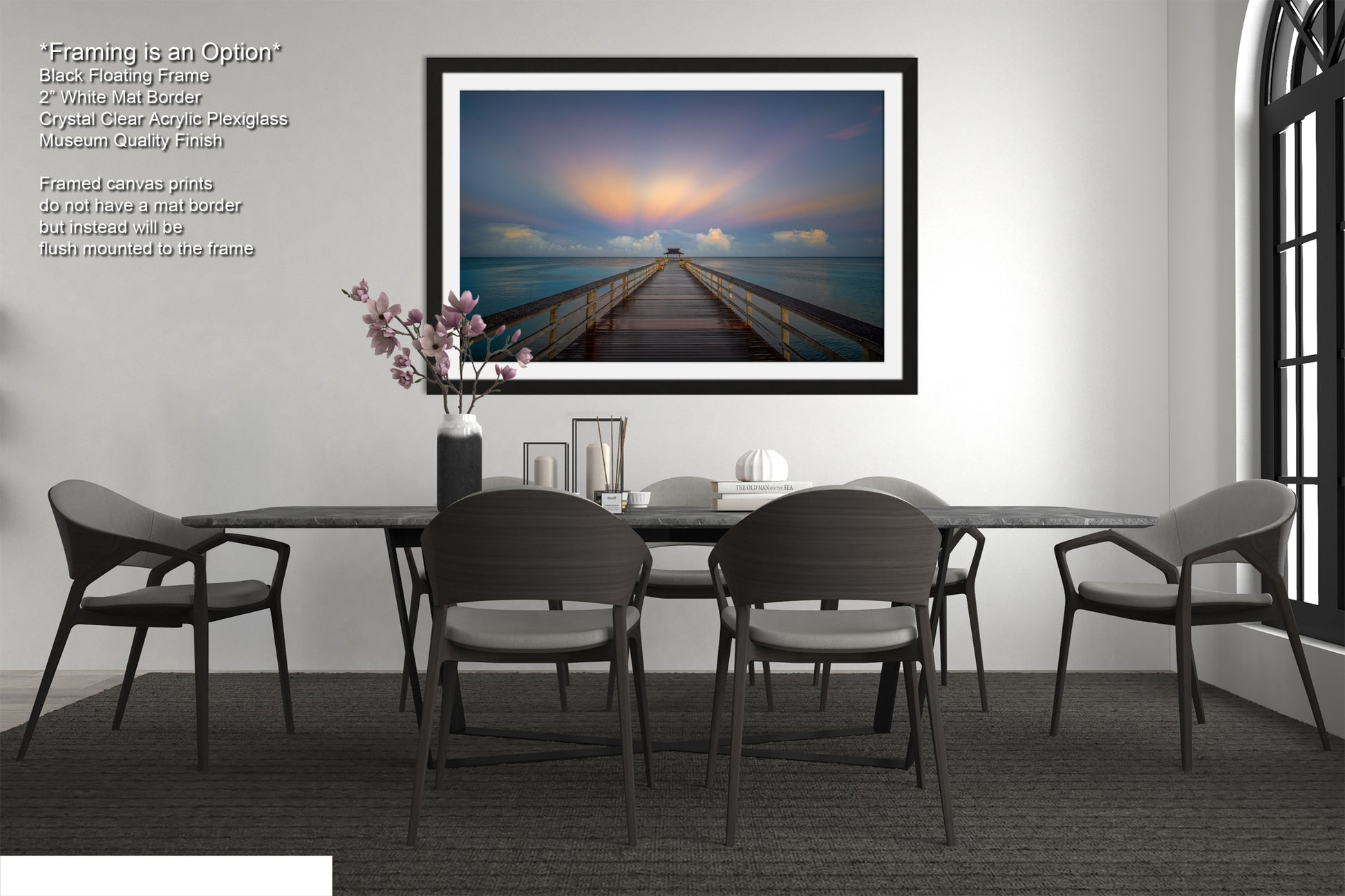 a dining room with a table and chairs