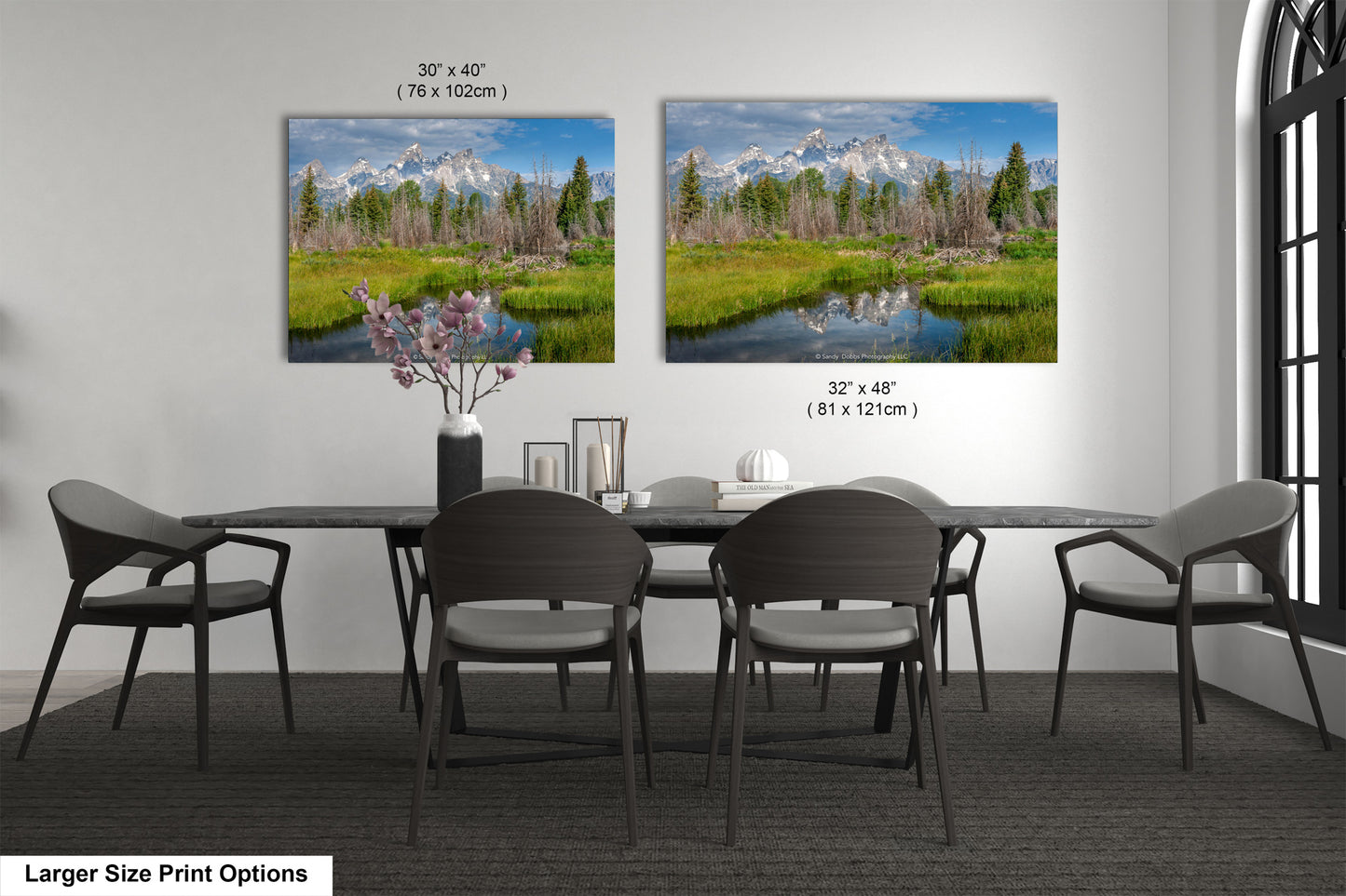 a dining room with a table and chairs