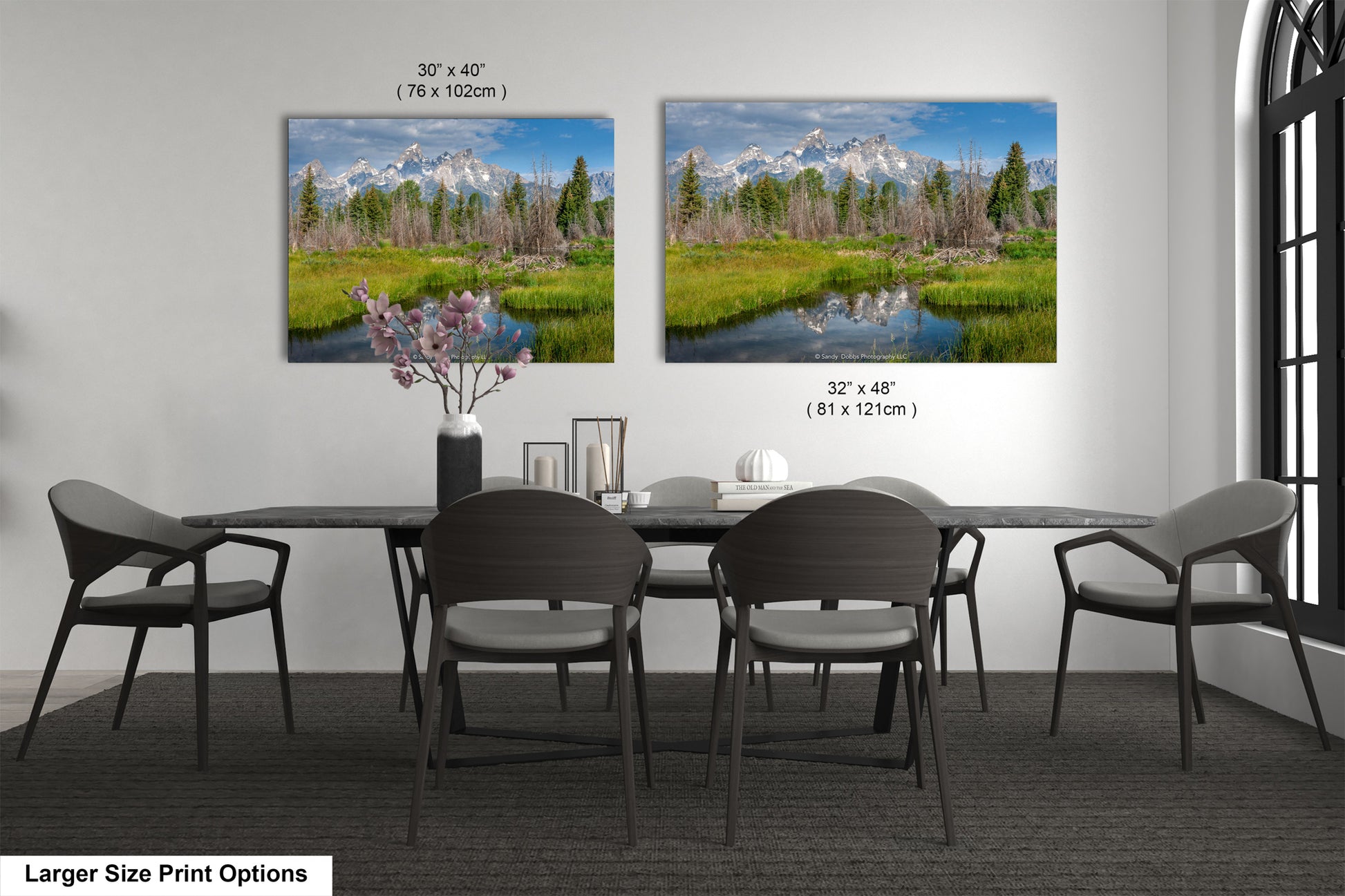 a dining room with a table and chairs