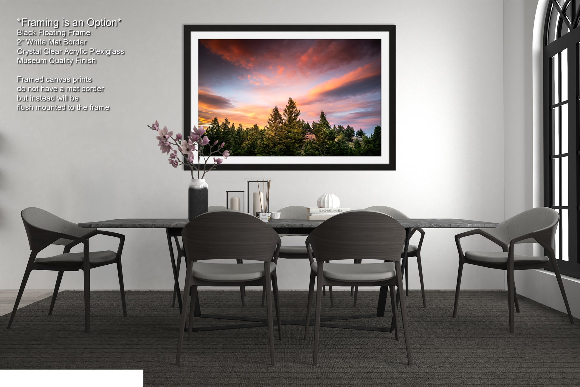 a picture of a dining room with a table and chairs