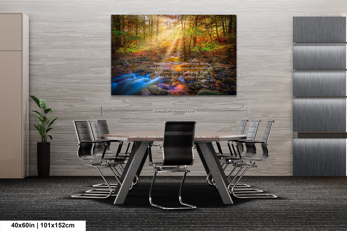 a dining room table with chairs and a painting on the wall