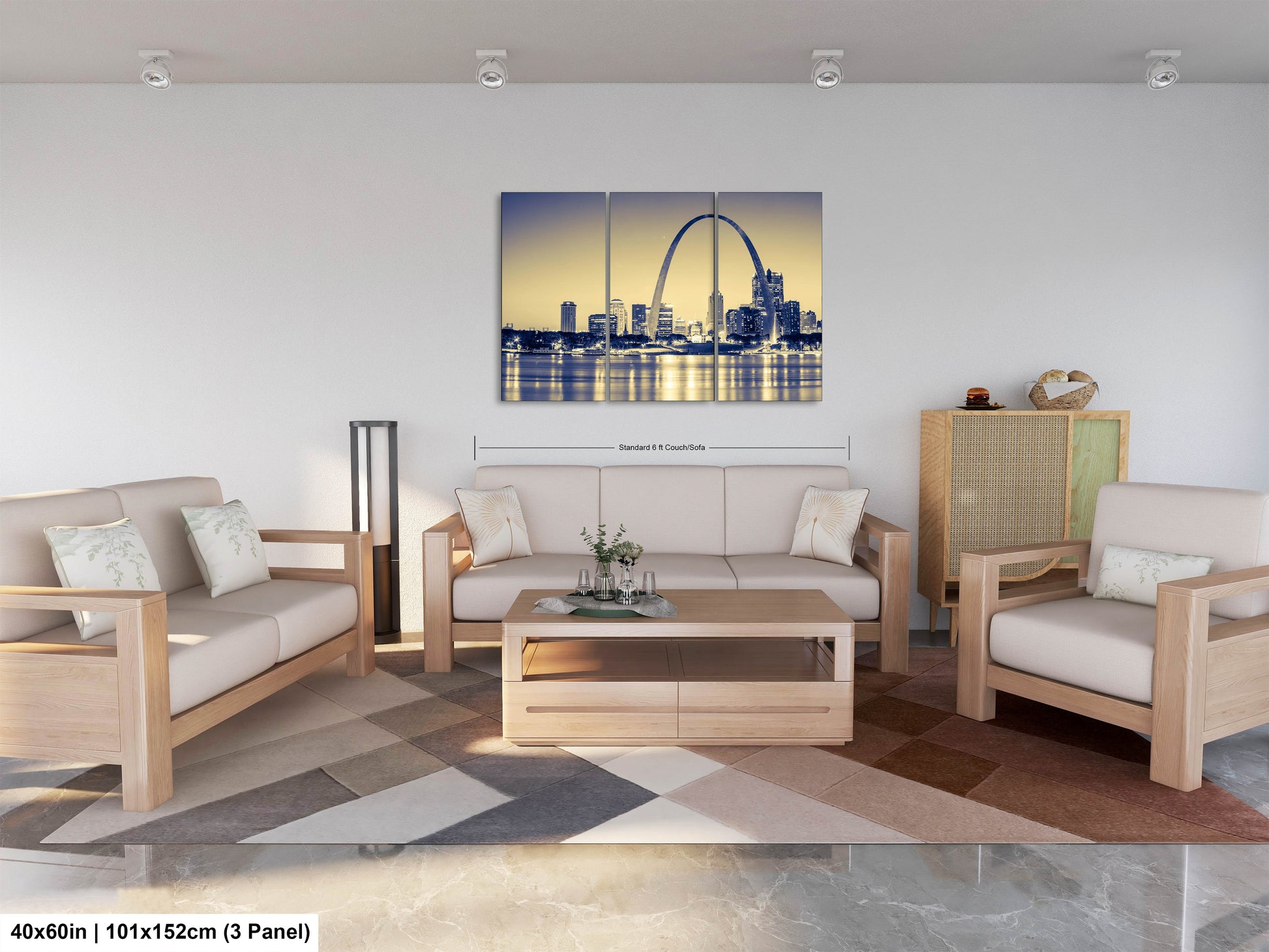 a living room filled with furniture and a painting on the wall