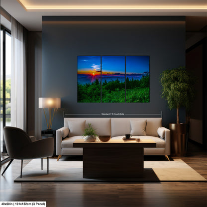 a living room with a couch and a painting on the wall