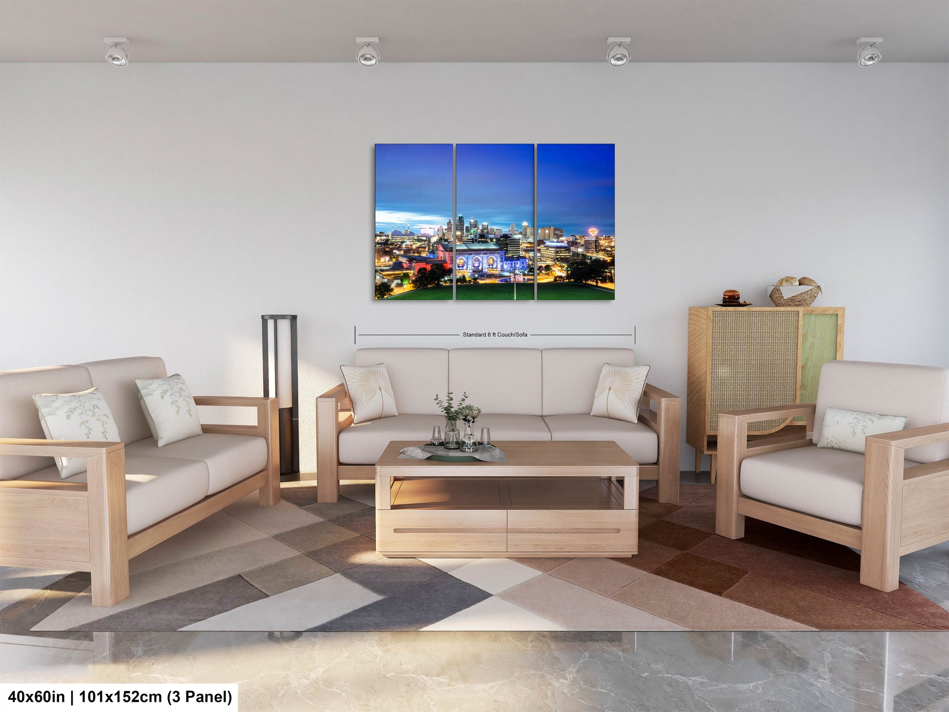 a living room filled with furniture and a painting on the wall