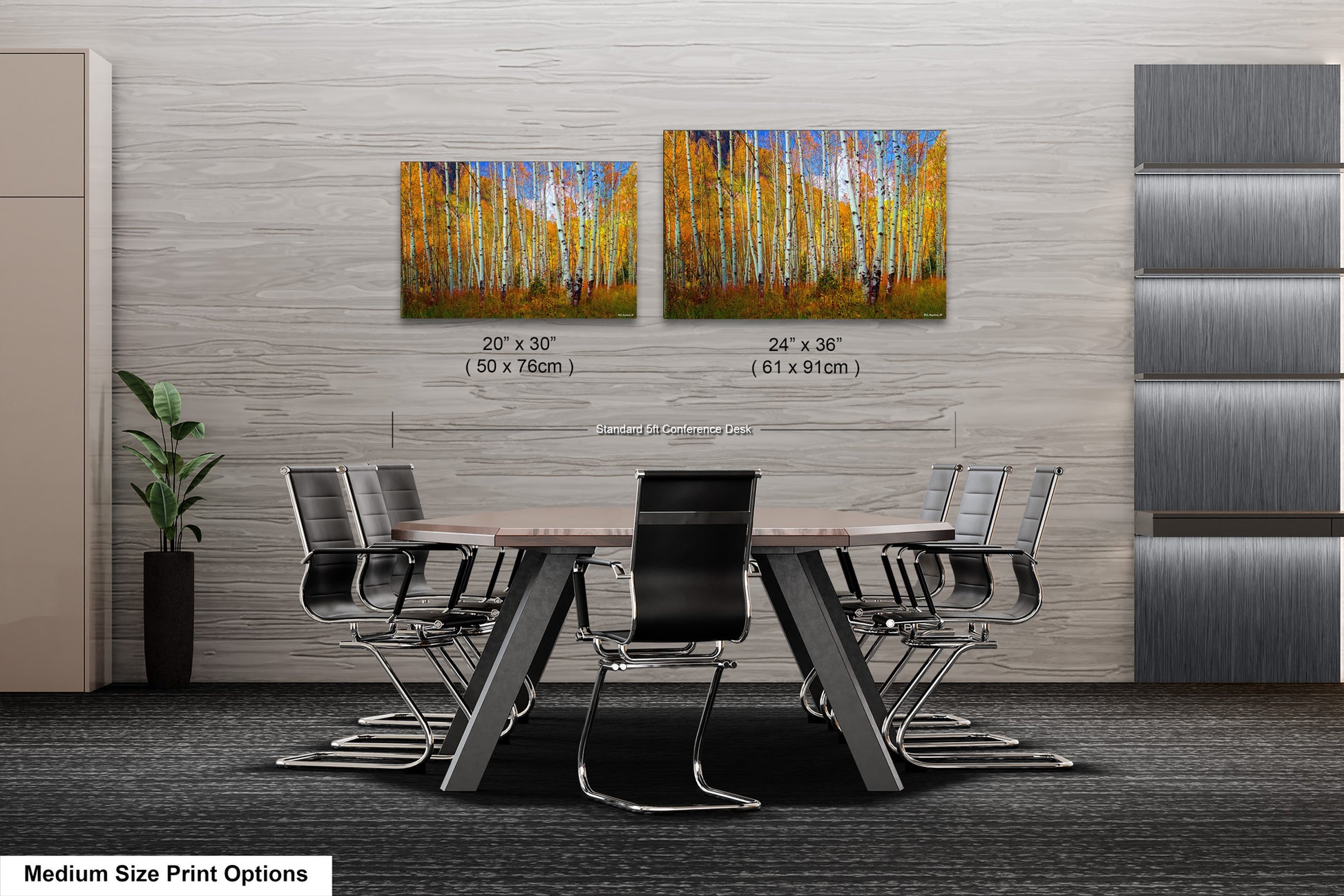 a dining room table with chairs and a painting on the wall