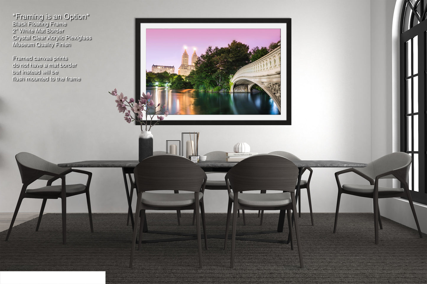 a picture of a dining room with a table and chairs