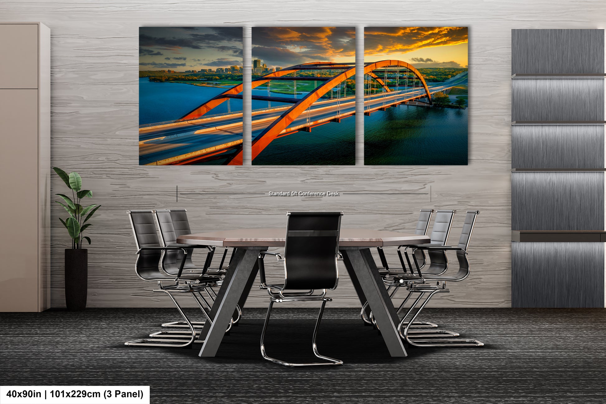 a dining room table with chairs and a painting on the wall