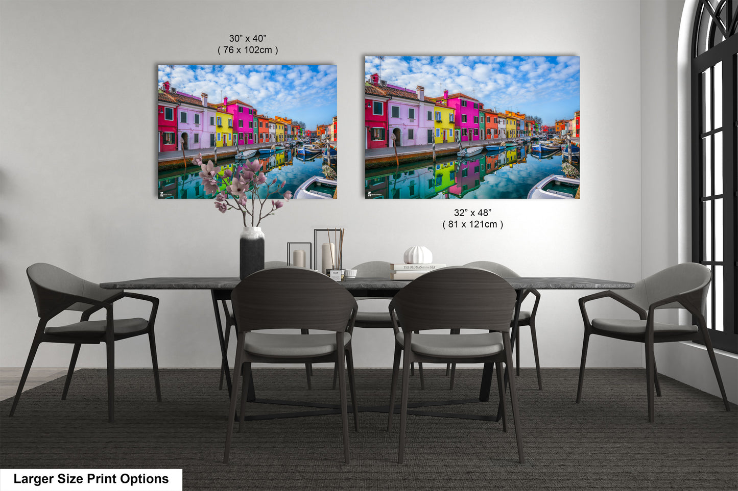 a dining room with a table and chairs