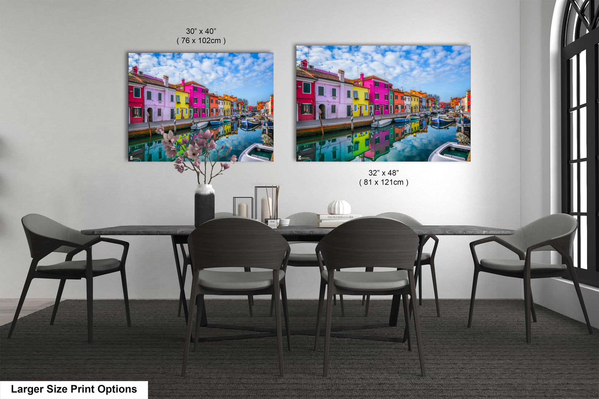 a dining room with a table and chairs