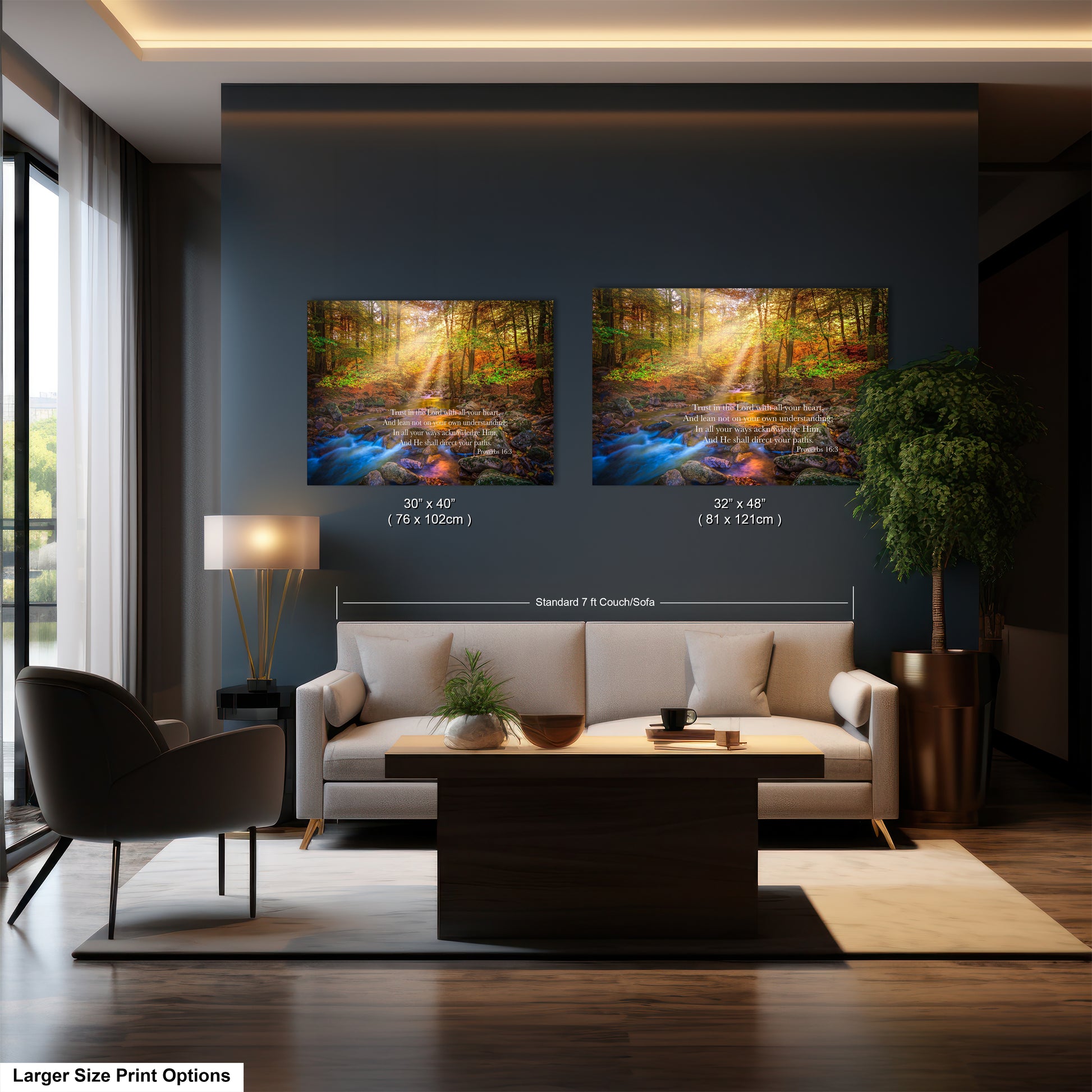a living room filled with furniture and a painting on the wall