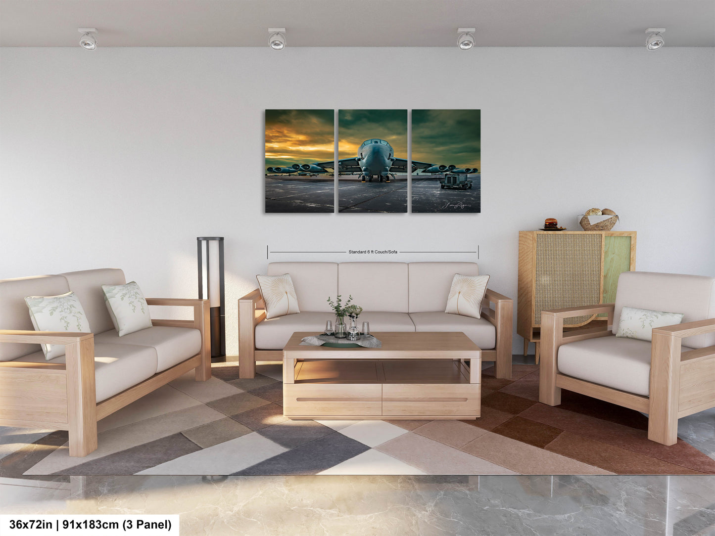 a living room filled with furniture and a painting on the wall