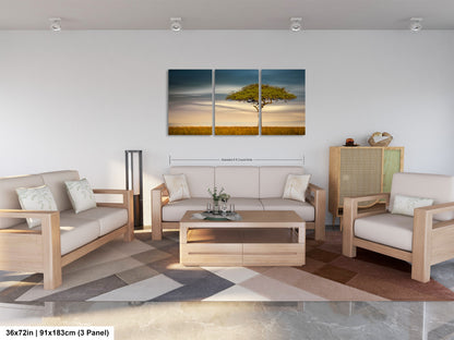 a living room filled with furniture and a painting on the wall