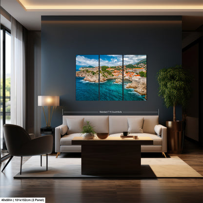 a living room with a couch and a painting on the wall