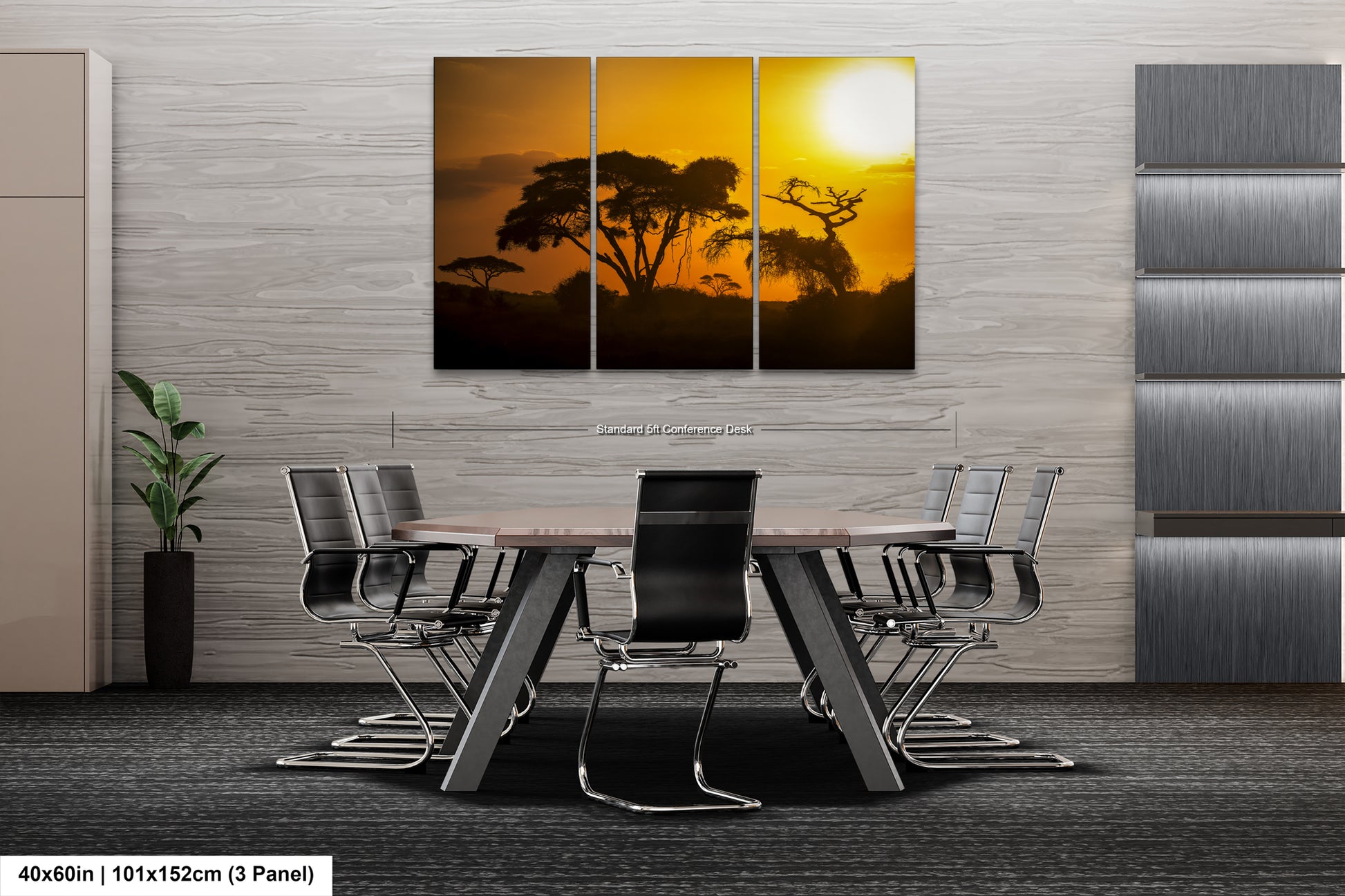 a dining room table with chairs and a painting on the wall