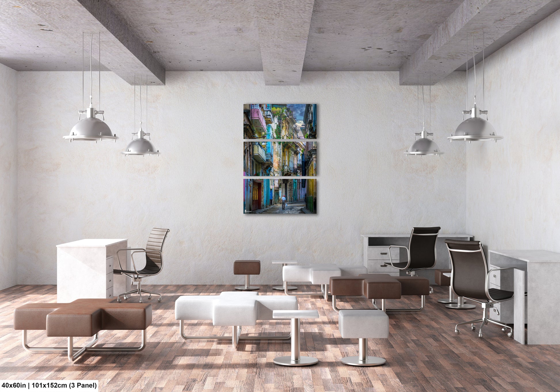 a room filled with lots of furniture and a painting on the wall