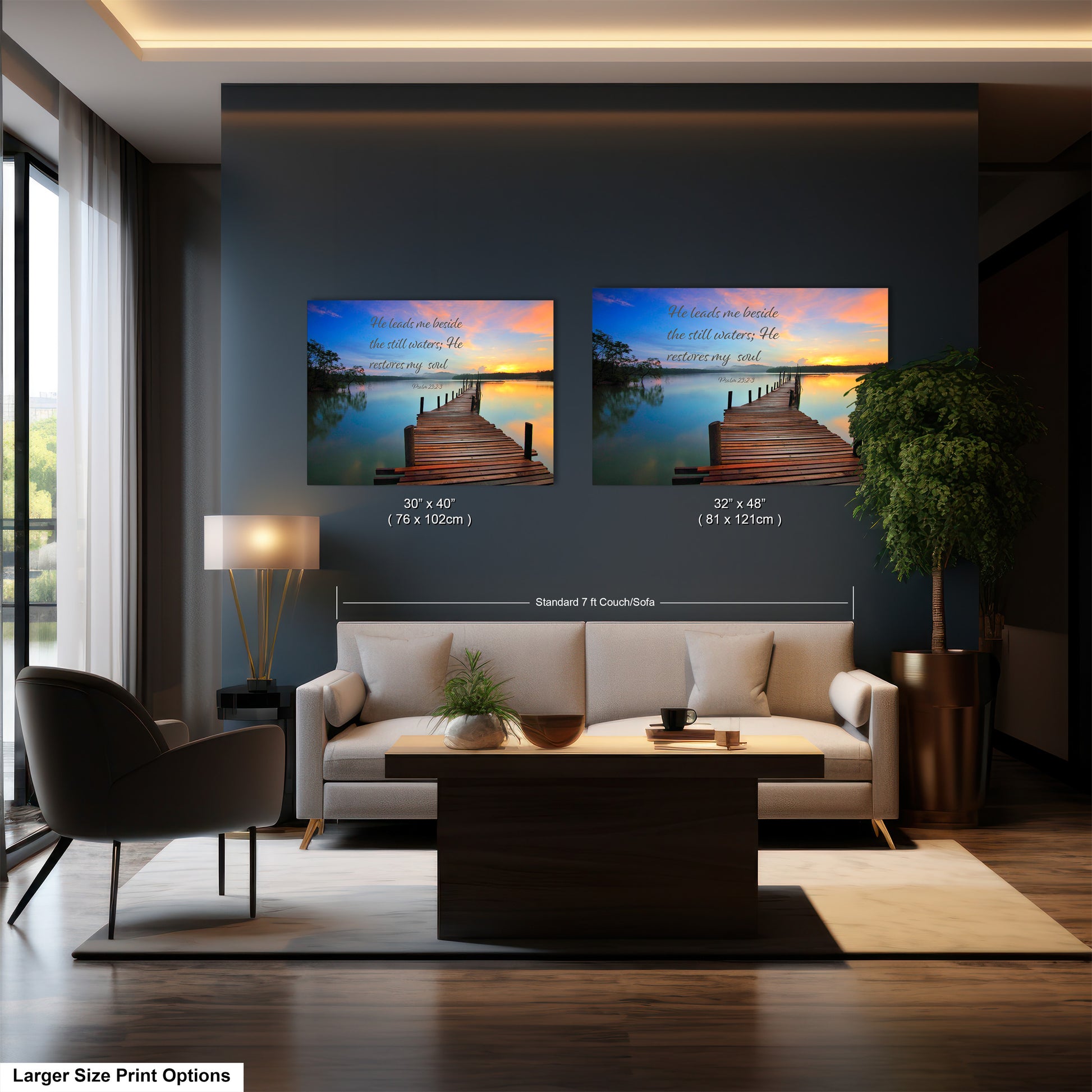 a living room filled with furniture and a painting on the wall