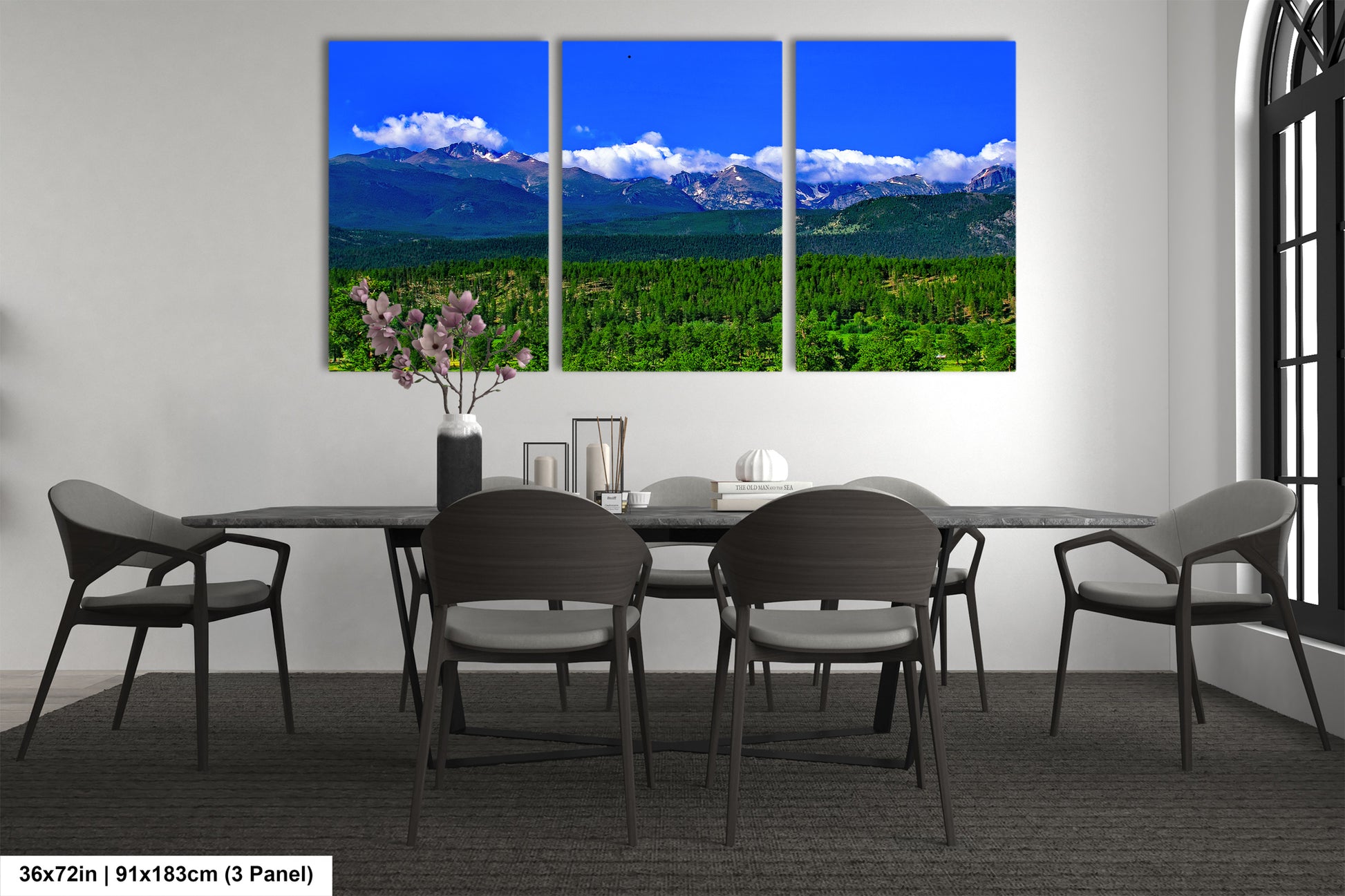 a dining room with a table and chairs