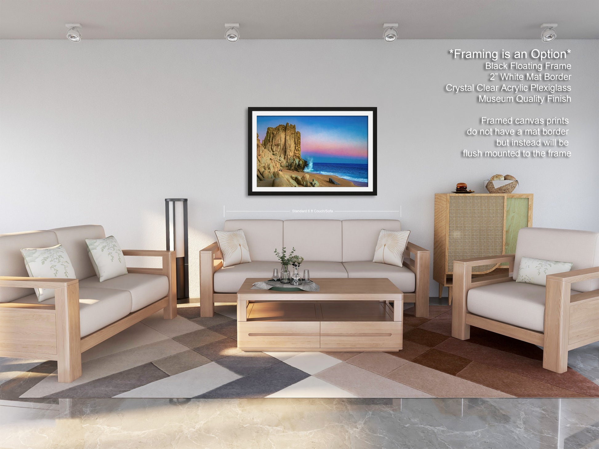 a living room filled with furniture and a painting on the wall