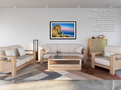 a living room filled with furniture and a painting on the wall