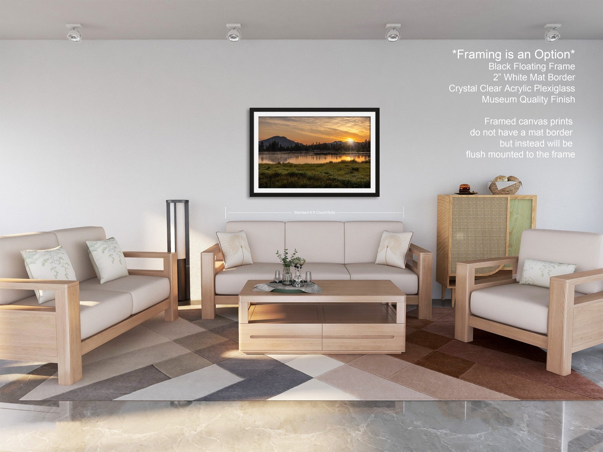 a living room filled with furniture and a painting on the wall