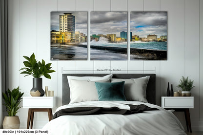 a bedroom scene with focus on the bed