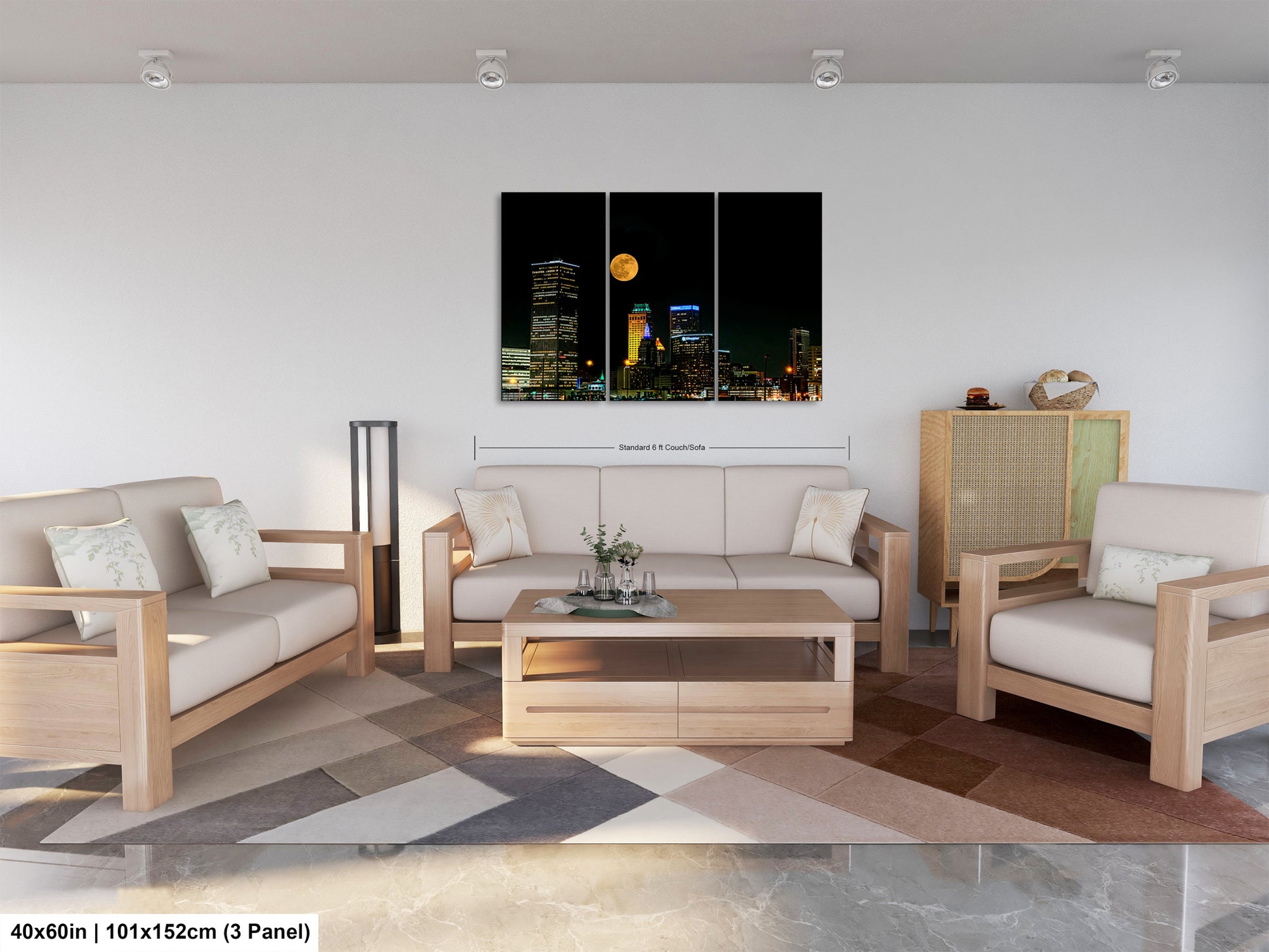 a living room filled with furniture and a painting on the wall