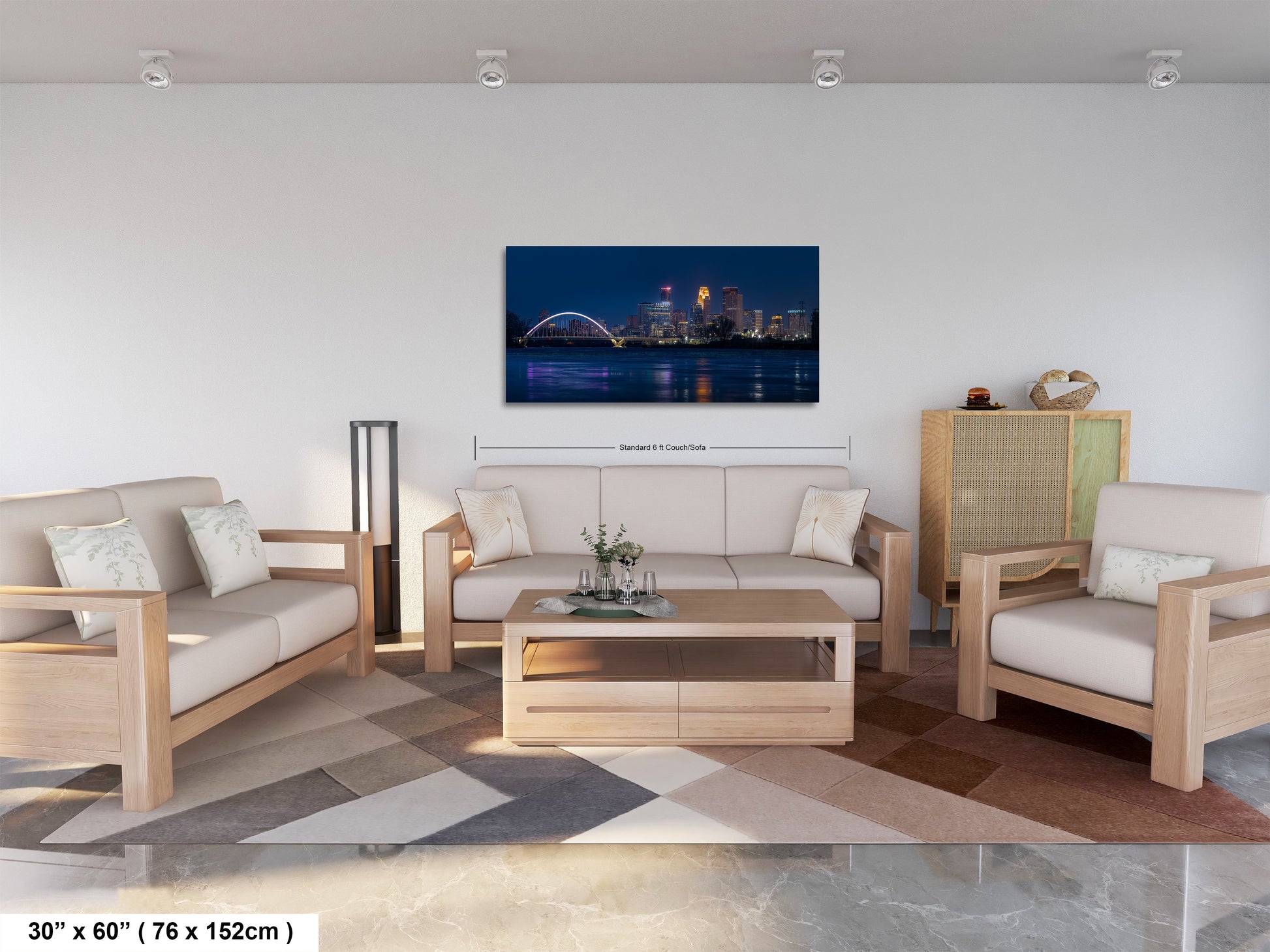 a living room filled with furniture and a painting on the wall