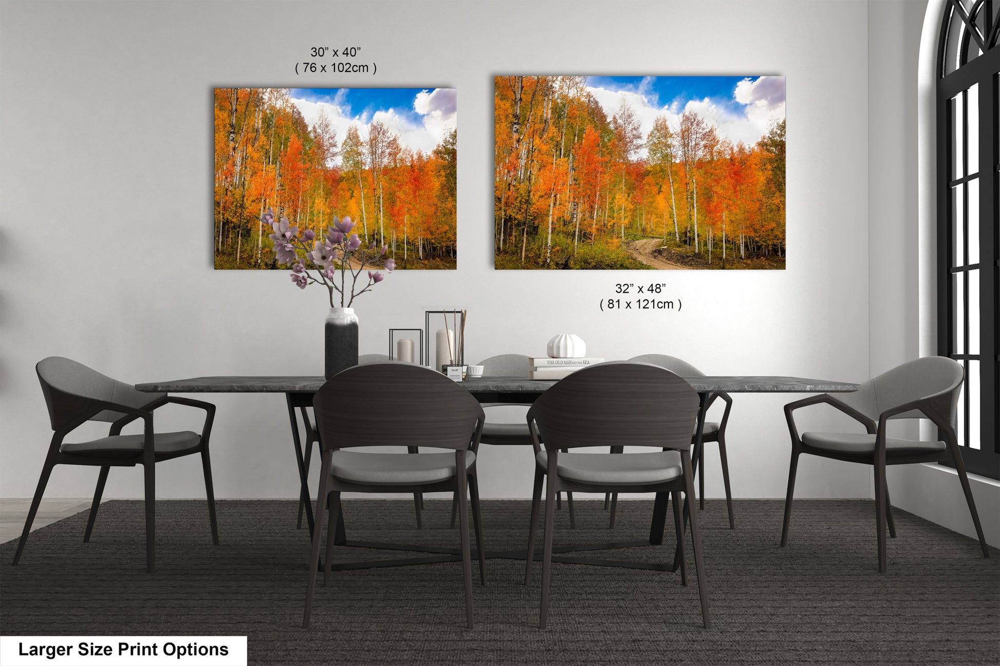 a dining room with a table and chairs