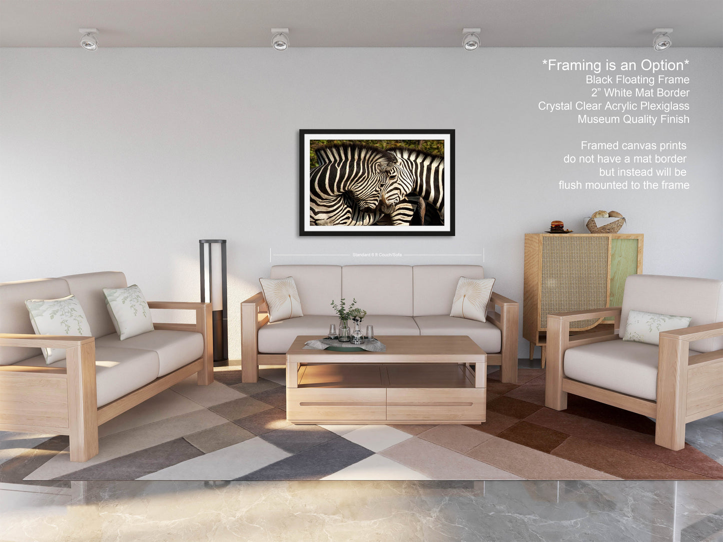 a living room filled with furniture and a painting on the wall