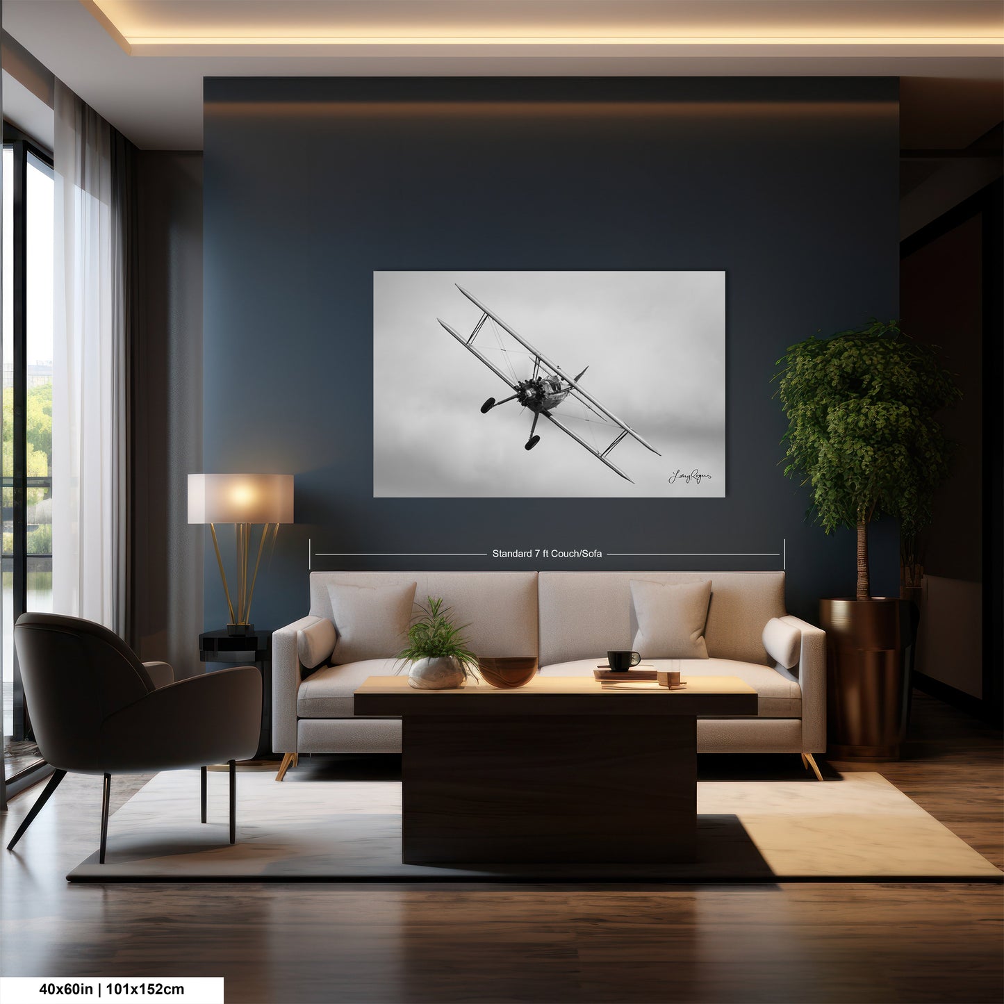 a living room filled with furniture and a painting on the wall