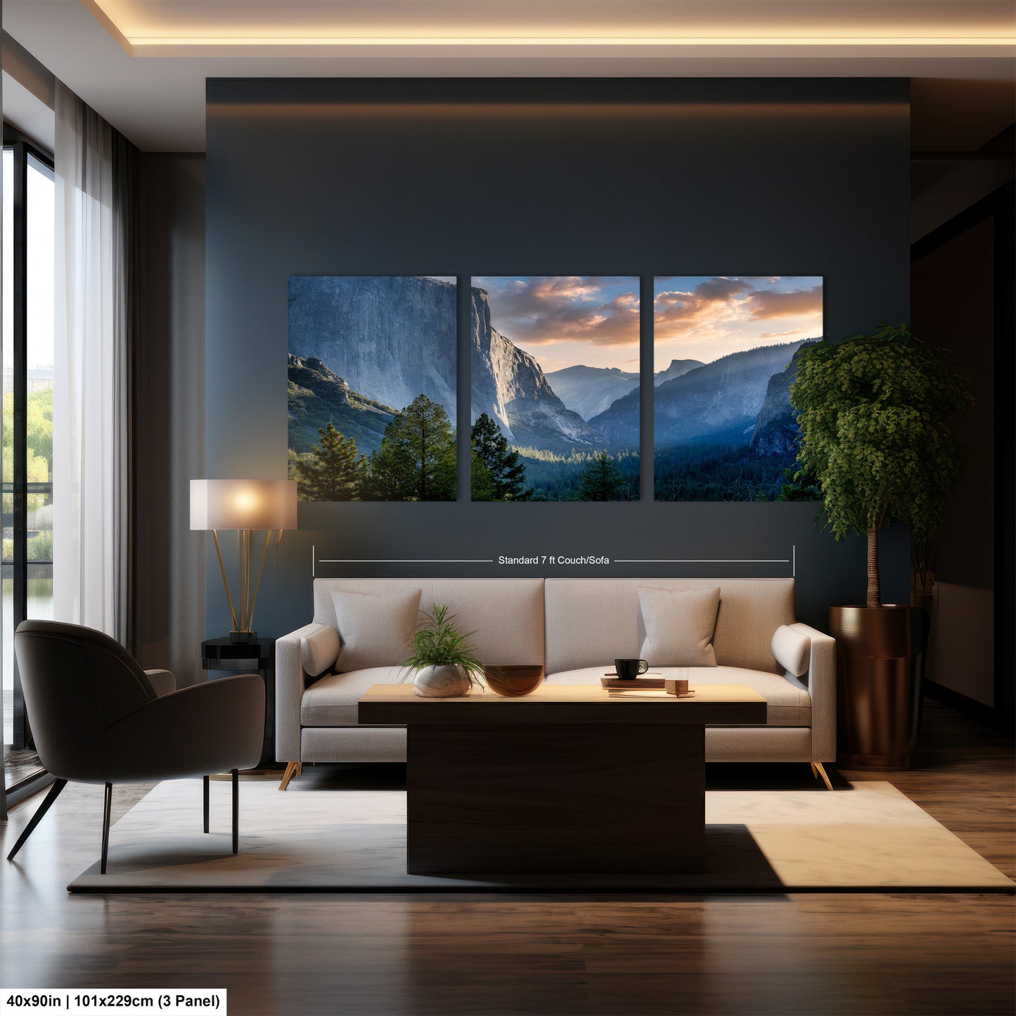 a living room filled with furniture and a painting on the wall