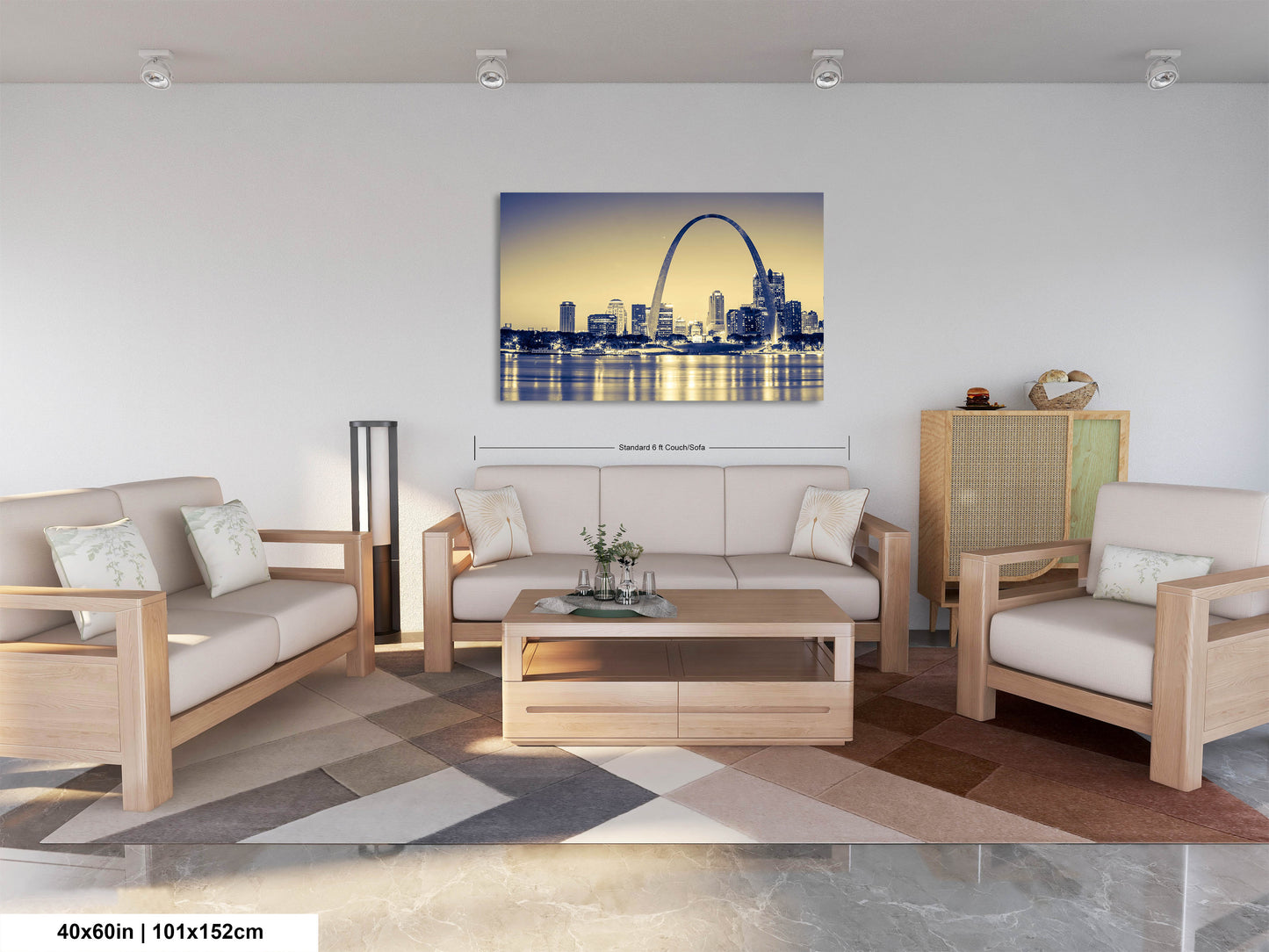 a living room filled with furniture and a painting on the wall