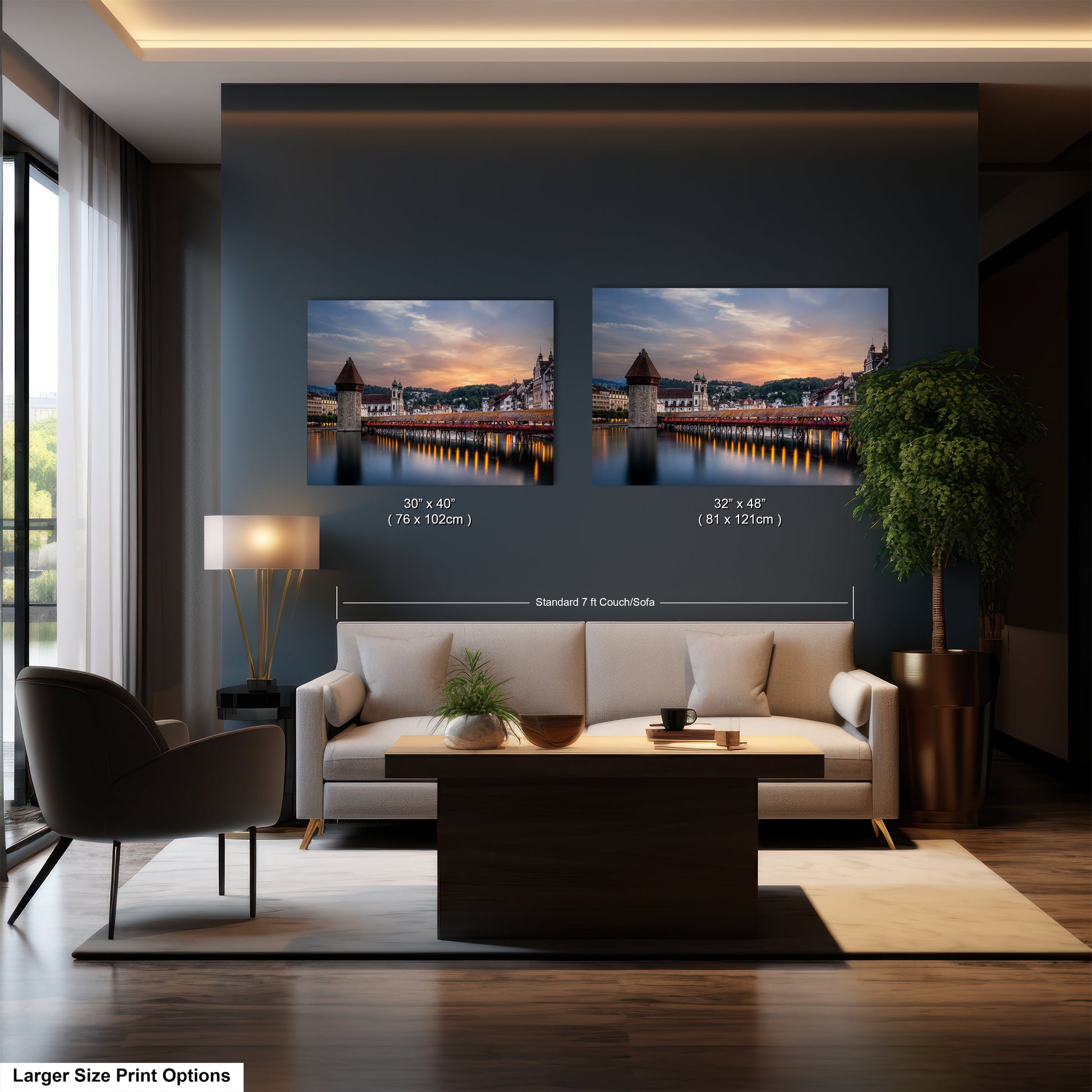 a living room filled with furniture and a painting on the wall