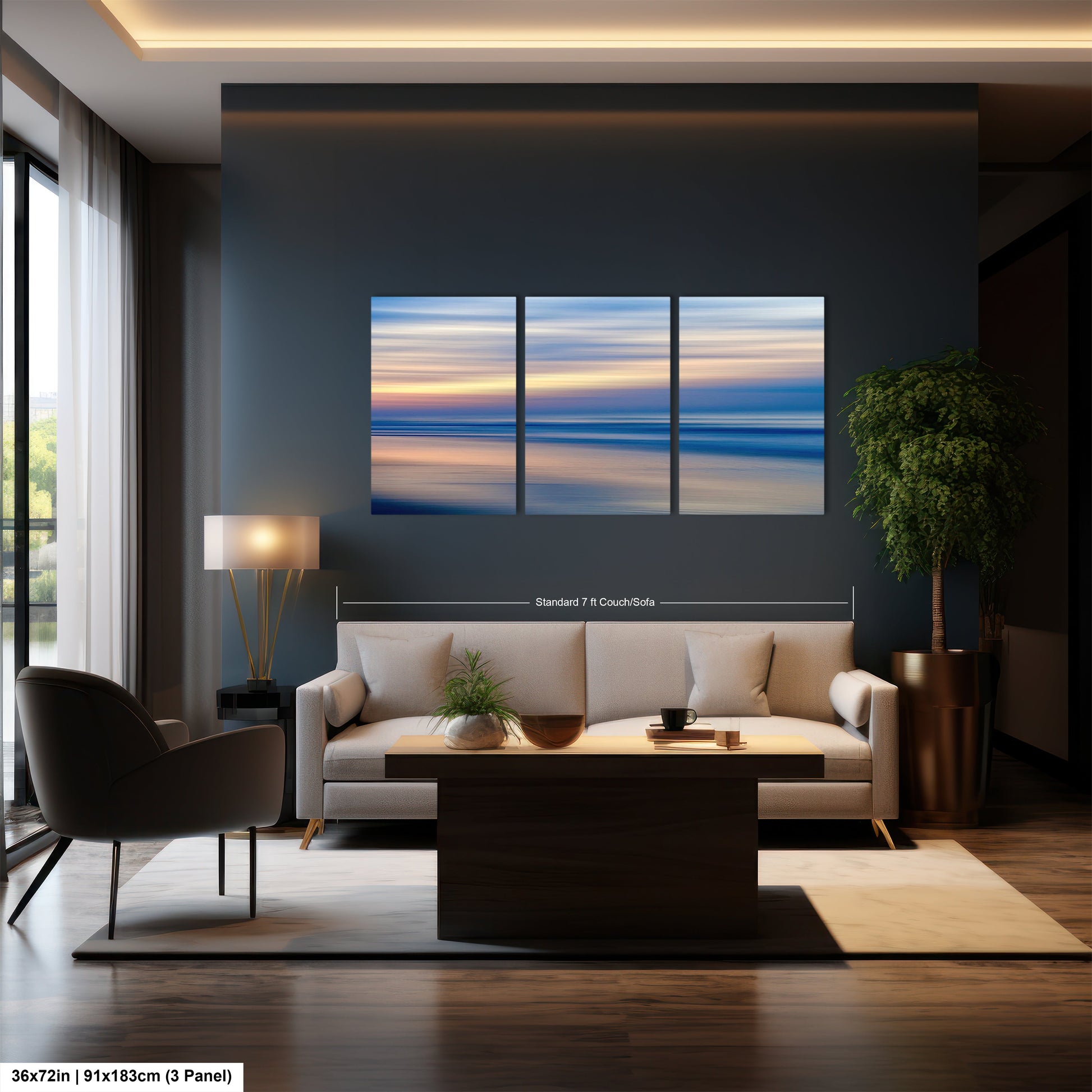 a living room filled with furniture and a painting on the wall