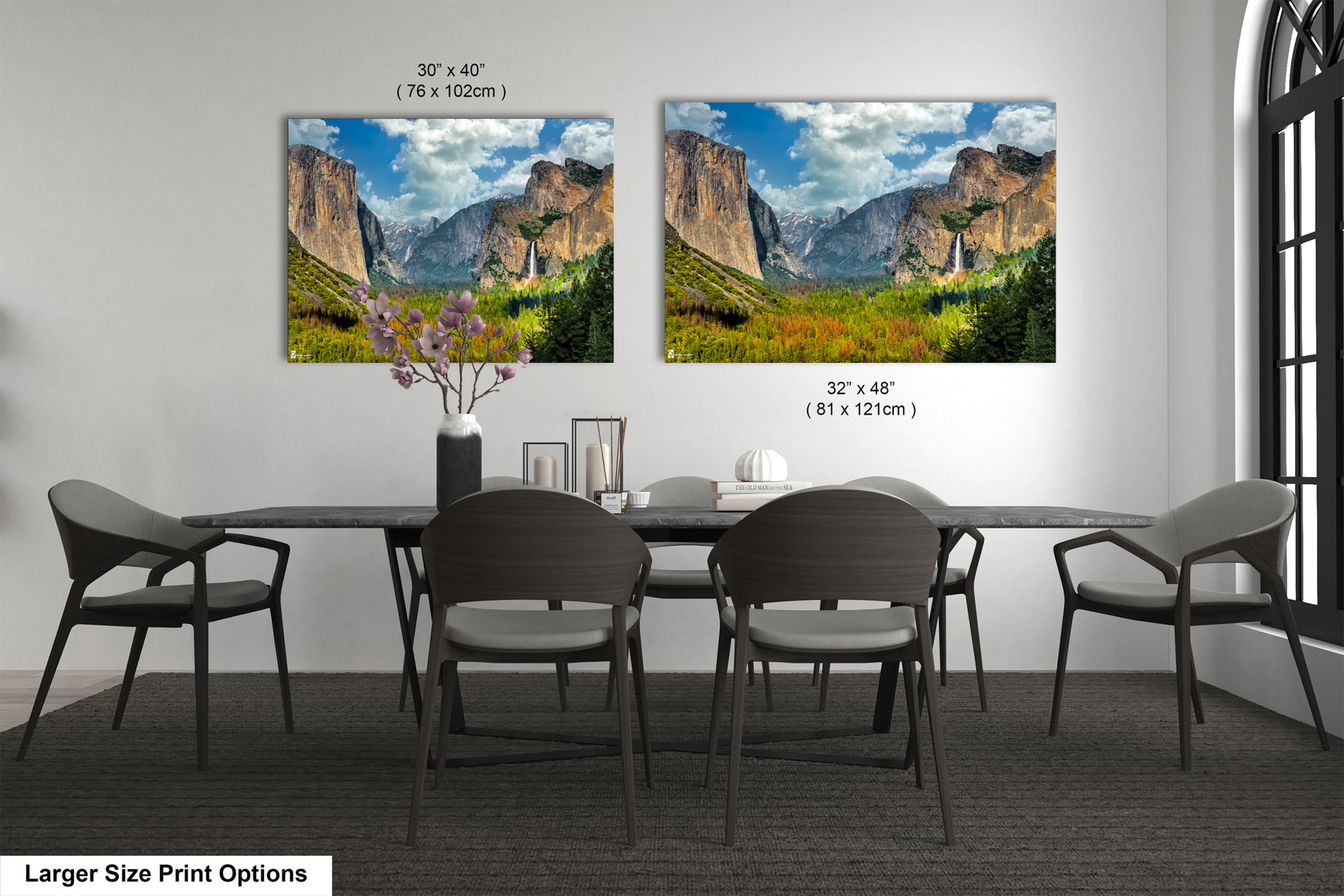 a dining room with a table and chairs