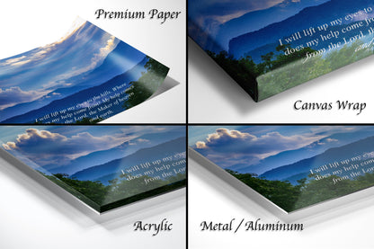 a series of four photos of mountains and clouds